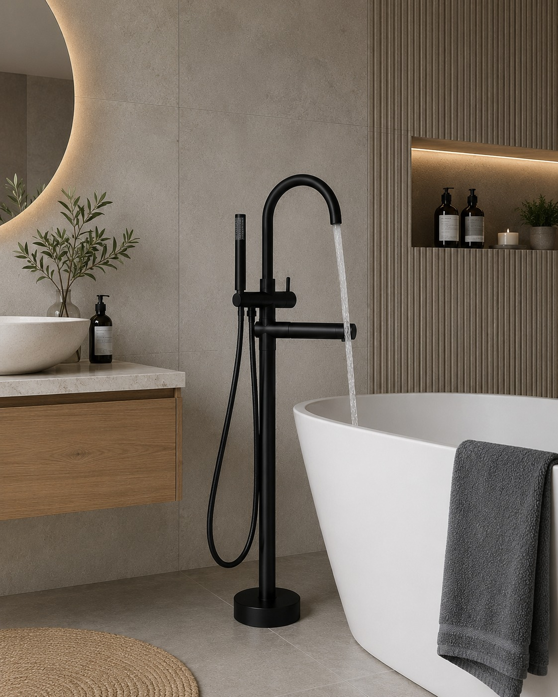 Freestanding Bath Mixer — Black