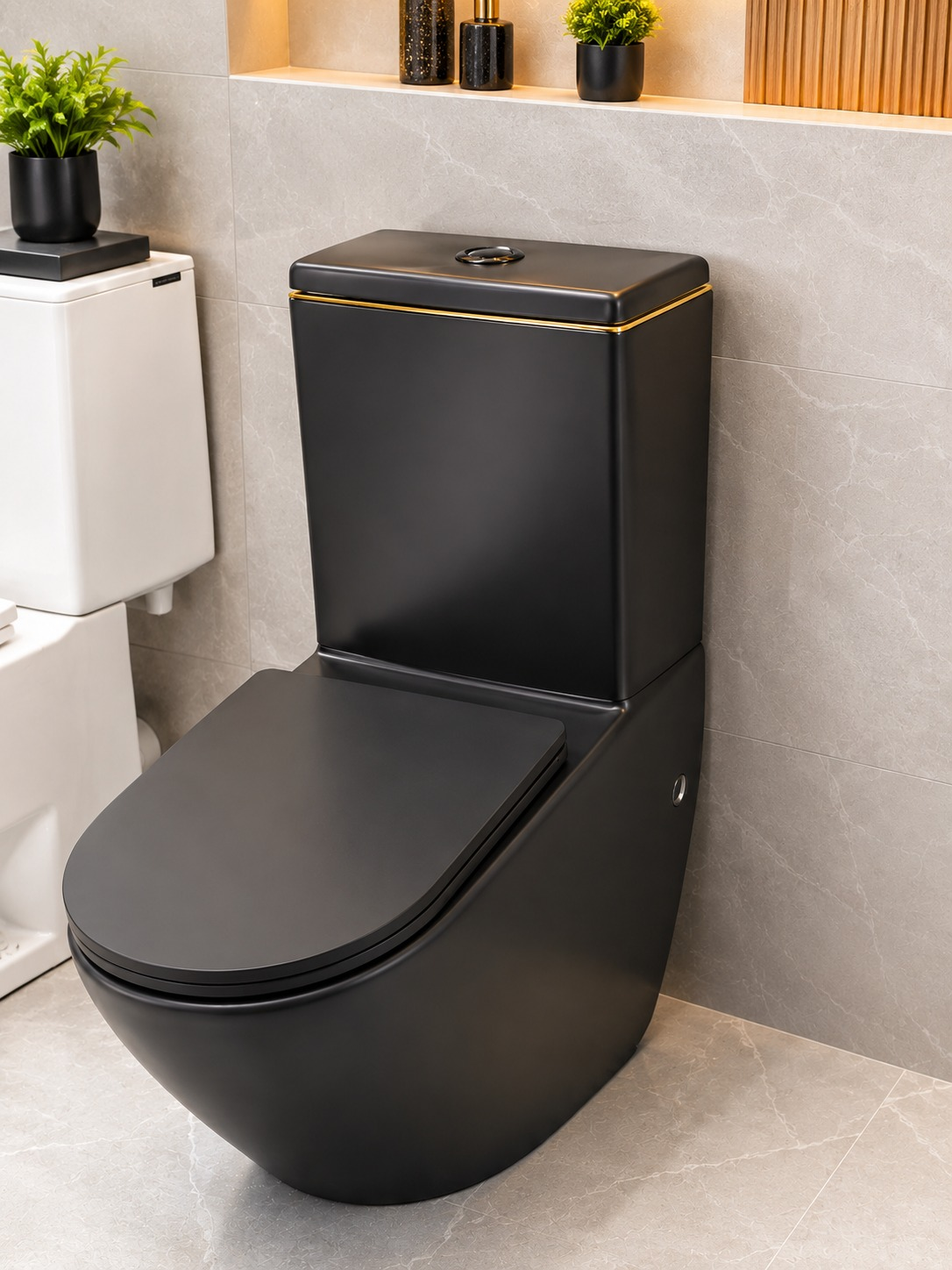 Close Coupled Toilet — Black & Gold