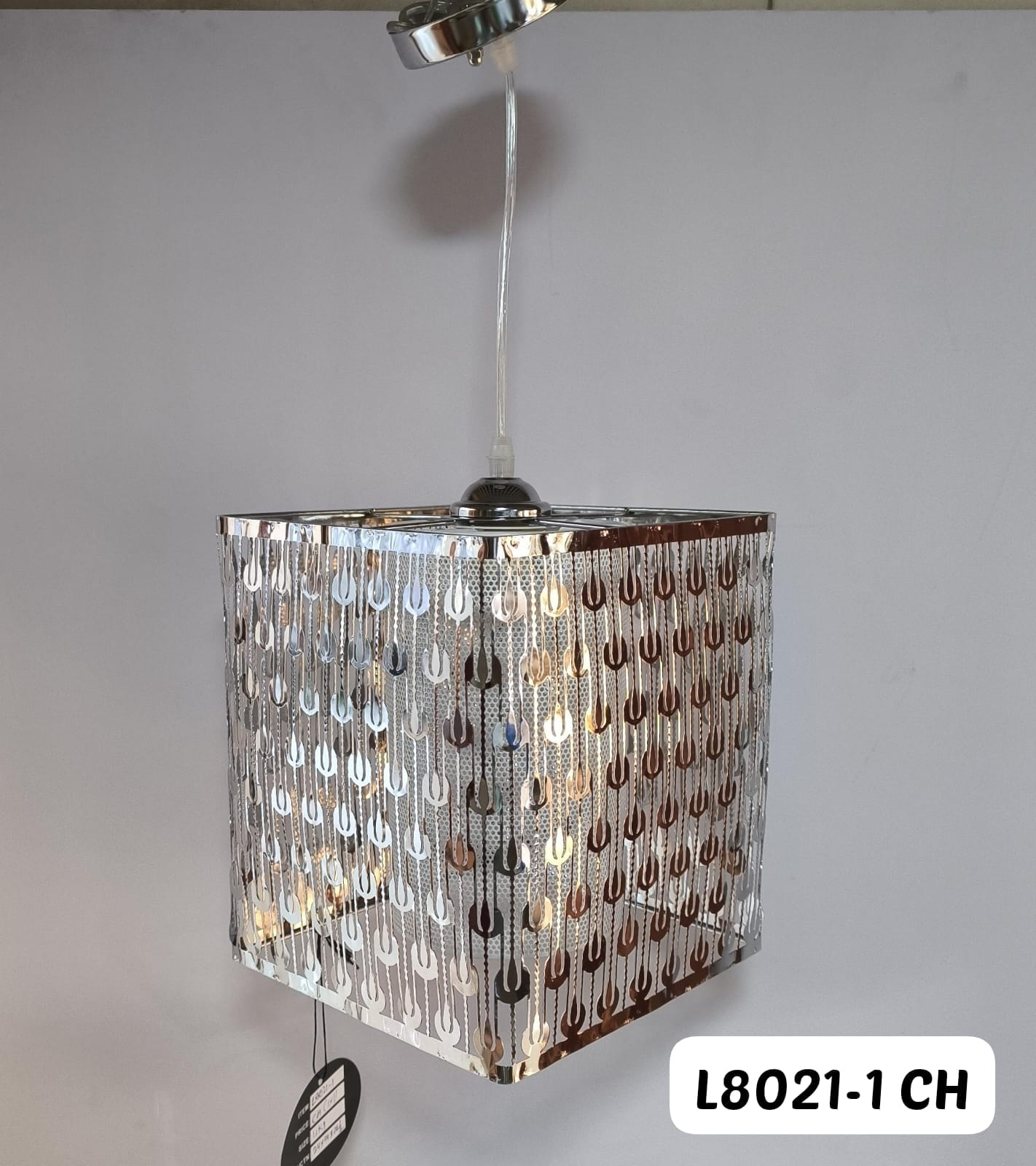Crystal Cube Pendant — Chrome